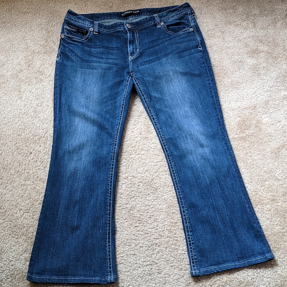Express Jeans - Medium Wash Stella Lowrise Boot Cut Jean - Women's 16R Altered